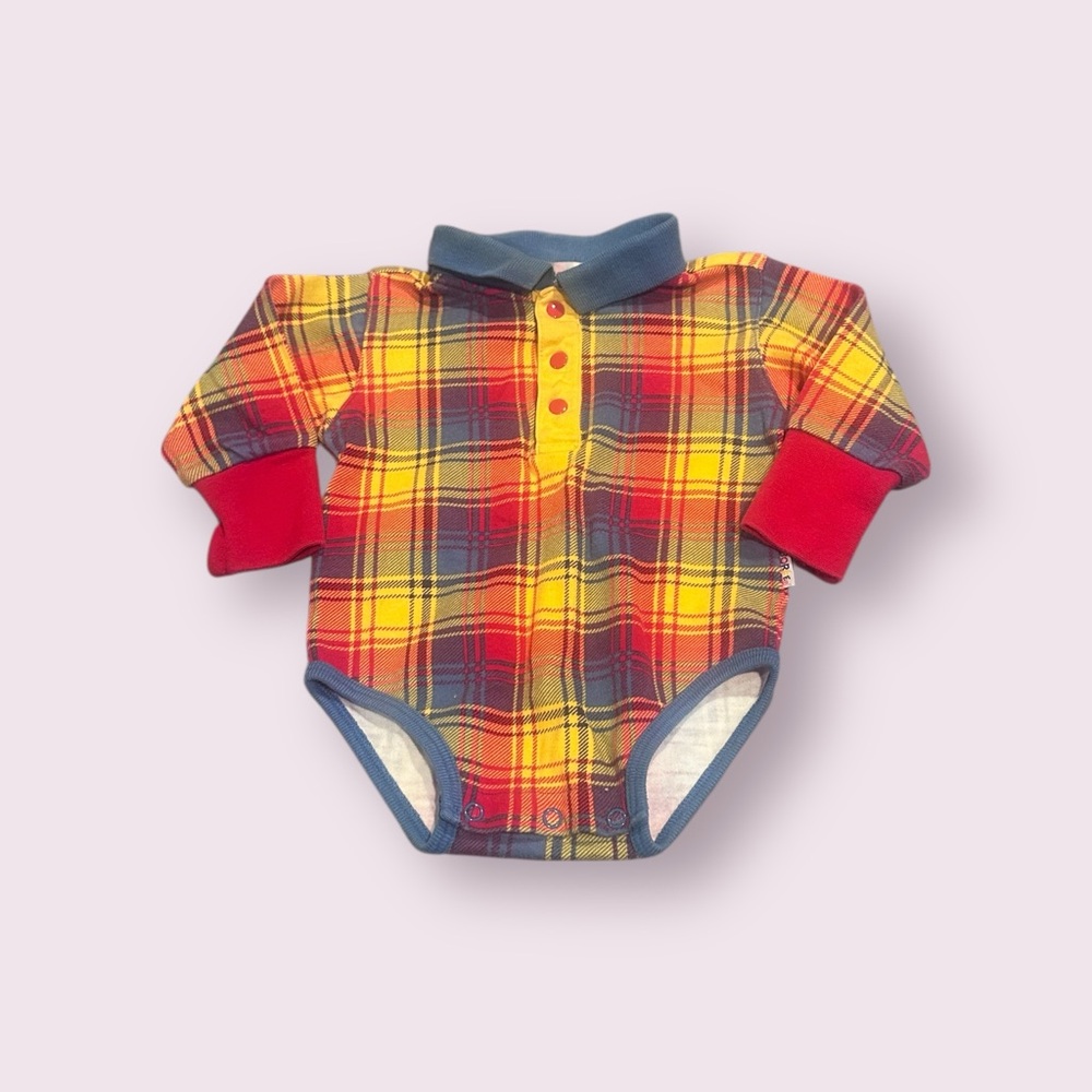 Vintage Gymboree Plaid Long Sleeve Baby Onesie With Collar Size Infant